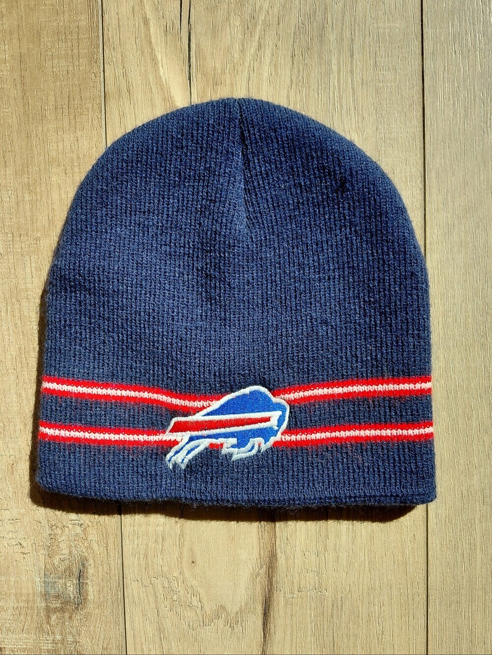 NFL Buffalo Bills Scully Hat NEW YORK Navy Blue Knit Beanie Red White Stripes